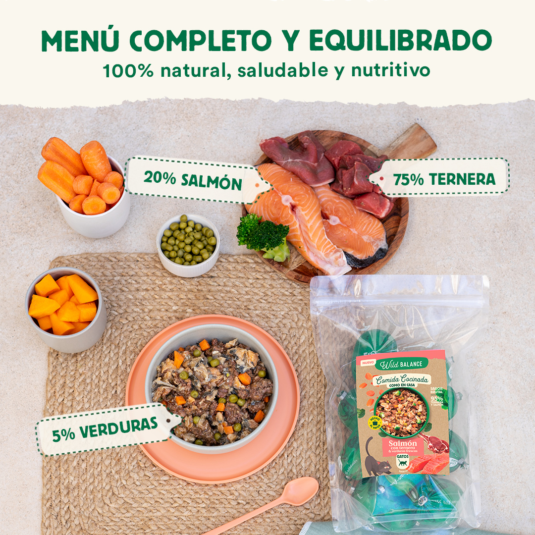 Wild Balance Menú COCINADO SALMÓN CON TERNERA y Verduras Frescas 1,2 kg para Gatos - Imagen 2