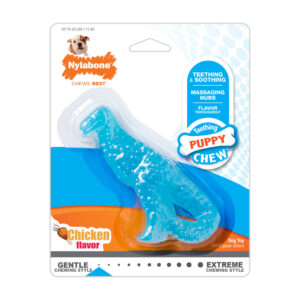 Nylabone Juguete DINOSAURIO Masticable (sabor POLLO) Azul T.S para Perros Cachorros