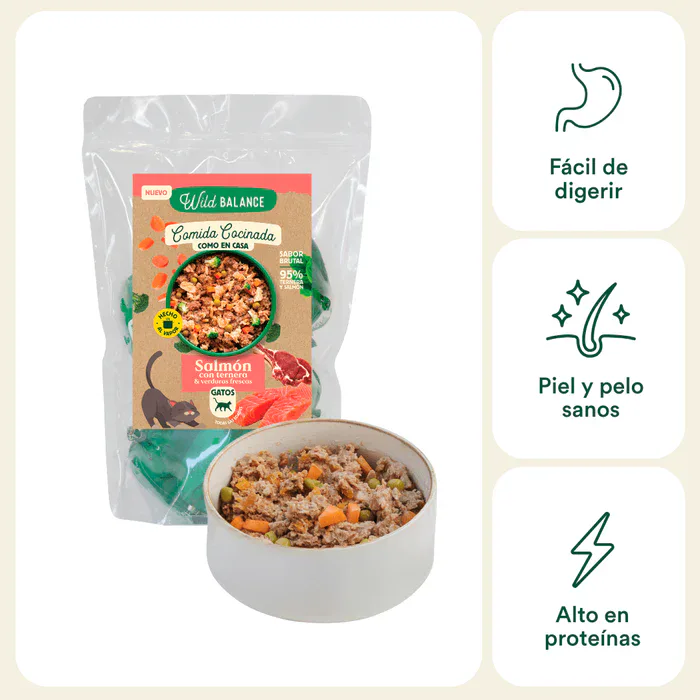 Wild Balance Menú COCINADO SALMÓN CON TERNERA y Verduras Frescas 1,2 kg para Gatos - Imagen 7