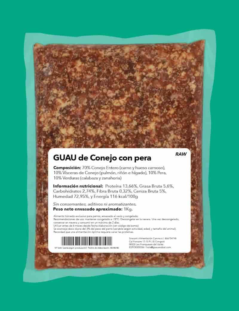 GuauandCat Menú BARF Conejo con Pera Crudo 1 kg para Perros - Imagen 2