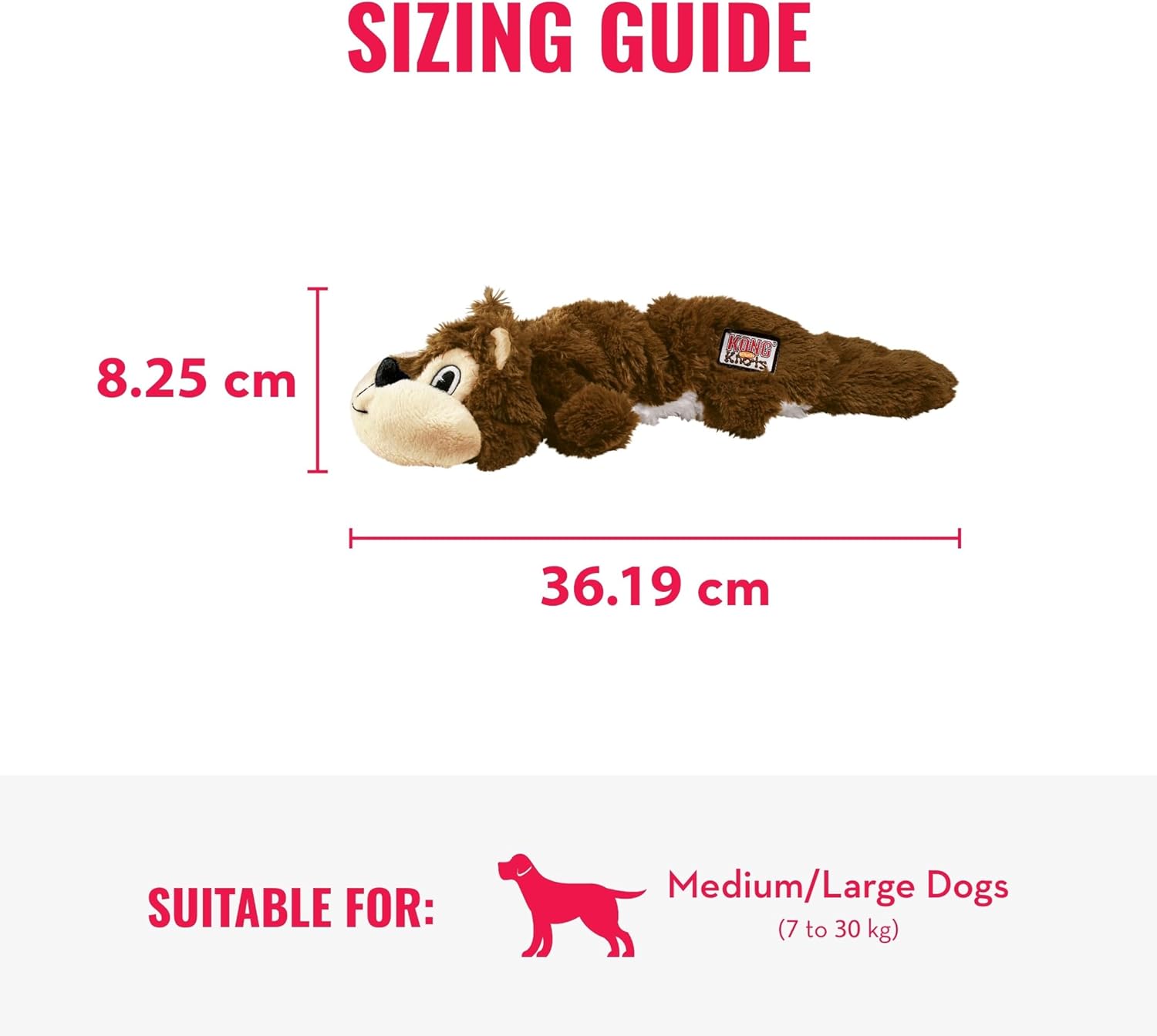 Kong Peluche ARDILLA / Squirrel Knots (con Nudos Internos) y Sonido T.M (36 cm) para Perros - Imagen 5