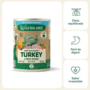 Wild Balance Comida HÚMEDA Completa - LATA PAVO y Verduras (Filosofía BARF) 400 g para Perros