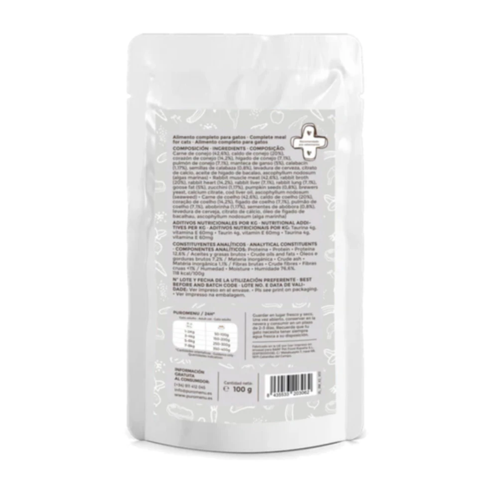 Puromenu Sobre CONEJO Y GANSO (Caza del Día) 100 g para Gatos - Imagen 2