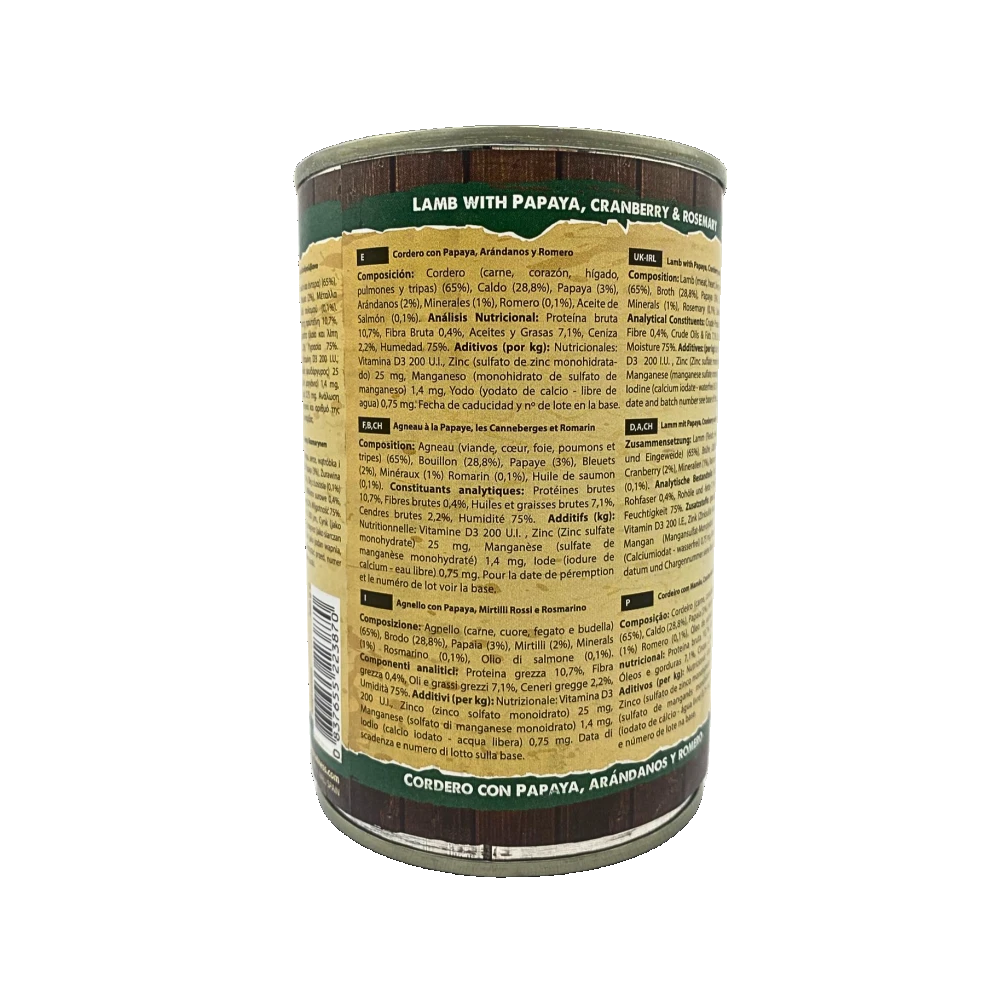 Natural Greatness Lata CORDERO con Papaya, Arándanos y Romero 400 g para Perros - Imagen 2