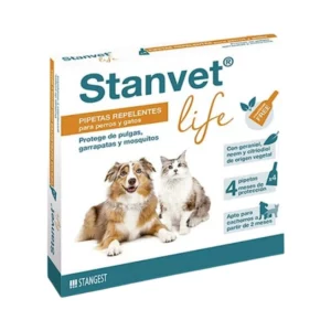 Stangest Stanvet Life 4 PIPETAS REPELENTES Antiparasitarias (Mosquitos, Pulgas y Garrapatas) para Perros y Gatos