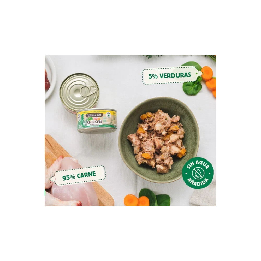 Wild Balance Comida HÚMEDA Completa - LATA POLLO y Verduras (Filosofía BARF) 120 g para Gatos - Imagen 2