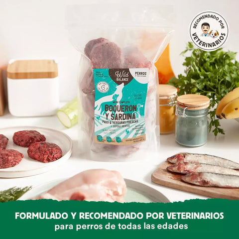 alimento balanceado para perros con pescado y vegetales