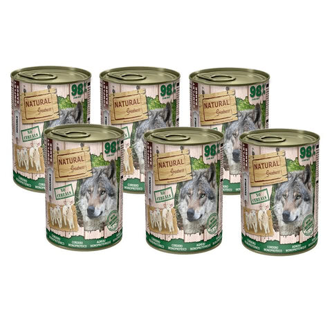 Lata de alimento monoproteico de cordero para perros, sin cereales