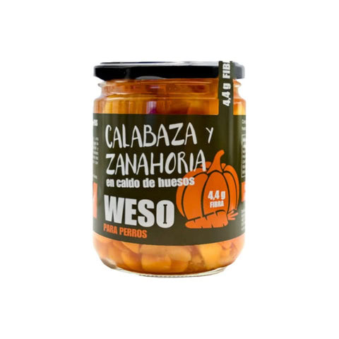 Weso Tarro de Calabaza y Zanahoria en Caldo de Hueso de Ternera 400 ml para Perros de Weso disponible en Emperrados para cuidar a tu peludo.