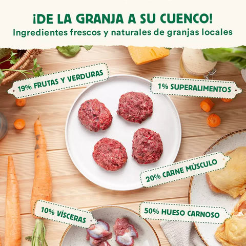 Comida balanceada para perros basada en dieta BARF de pollo