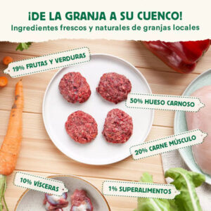 Comida BARF para perros, ingredientes frescos de pavo y verduras