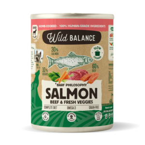 Wild Balance Lata SALMÓN Y TERNERA con Verduras (Comida Cocinada Húmeda-Filosofía BARF) 400 g para Perros de Wild Balance disponible en Emperrados para cuidar a tu peludo.