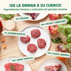 Comida natural BARF de ternera y verduras para perros
