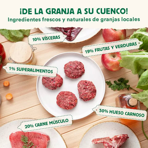 Comida natural BARF de ternera y verduras para perros