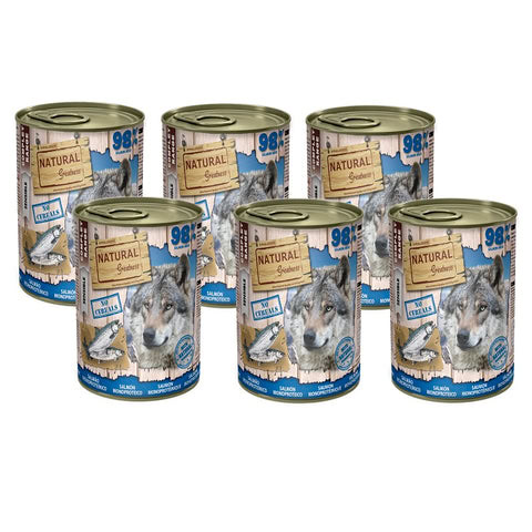 Lata de comida para perro sabor salmón, fórmula sin cereal, Natural Greatness