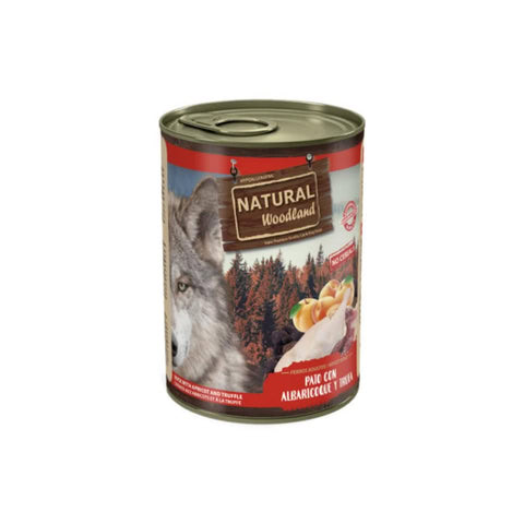 Primer plano de la lata Natural Woodland Pato con ingredientes