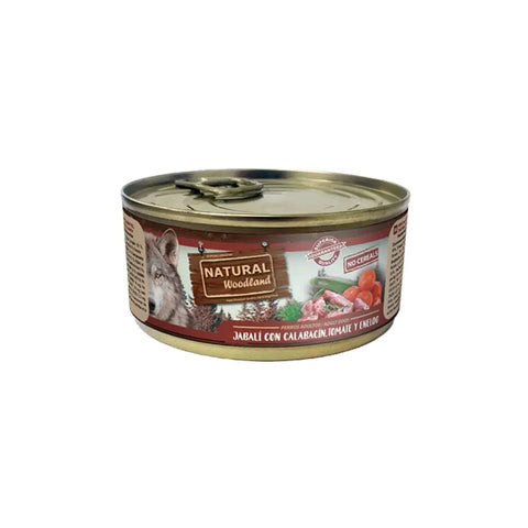 Etiqueta de la lata Natural Woodland para perros con ingredientes de calidad