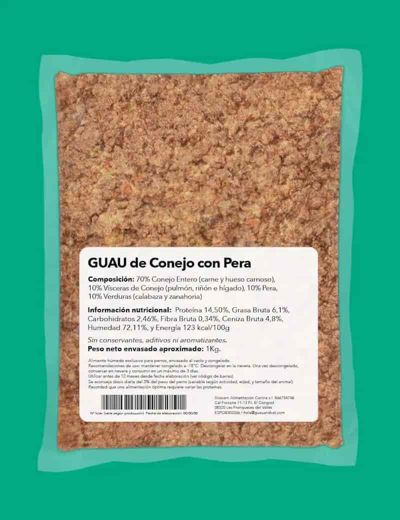 GuauandCat Menú COCINADO Conejo con Pera 1 kg para Perros - Imagen 3