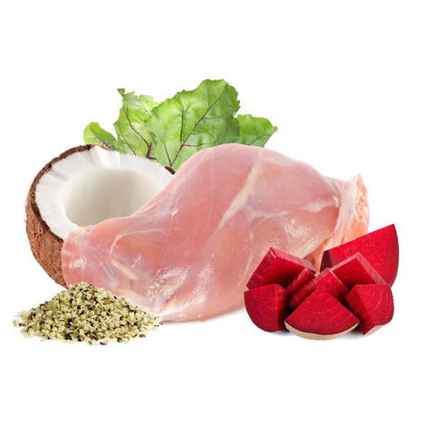 Ingredientes frescos del menú BARF conejo para perros de Puromenu