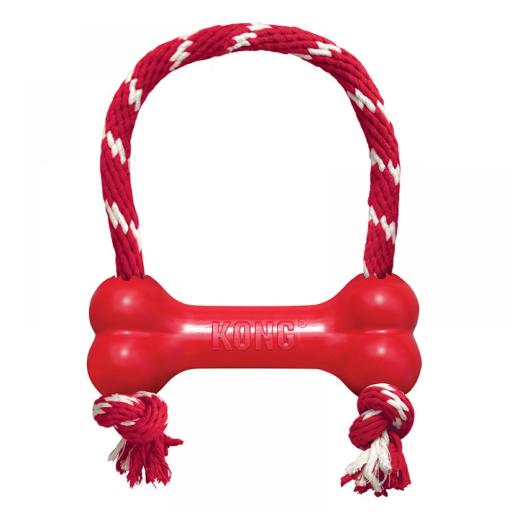 Kong Juguete HUESO (Goma) CON CUERDA Rellenable GOODIE BONE Rojo para Perros - Imagen 3
