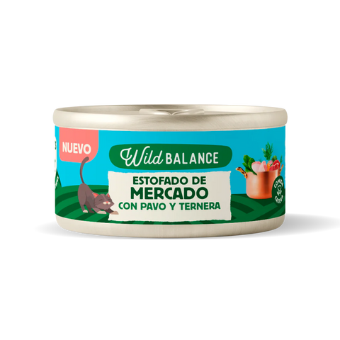 Wild Balance Lata ESTOFADO con PAVO Y TERNERA ( Comida Cocinada Húmeda-Filosofía BARF) 80 g para Gatos de Wild Balance disponible en Emperrados para cuidar a tu peludo.