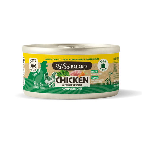 Wild Balance Lata POLLO y Verduras (Comida Cocinada Húmeda-Filosofía BARF) 120 g para Gatos de Wild Balance disponible en Emperrados para cuidar a tu peludo.