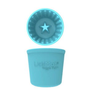 Vista lateral del comedero Lickimat Yoggie Pot para perros y gatos