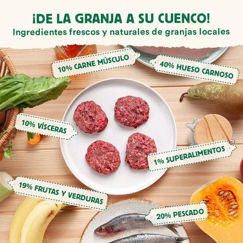 menú BARF con verduras frescas para perros