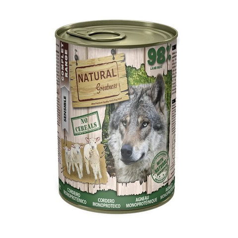 Lata de comida para perro Natural Greatness monoproteico de cordero sin cereal