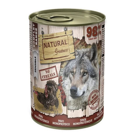 Lata de comida para perro Natural Greatness Monoproteico de pavo sin cereal