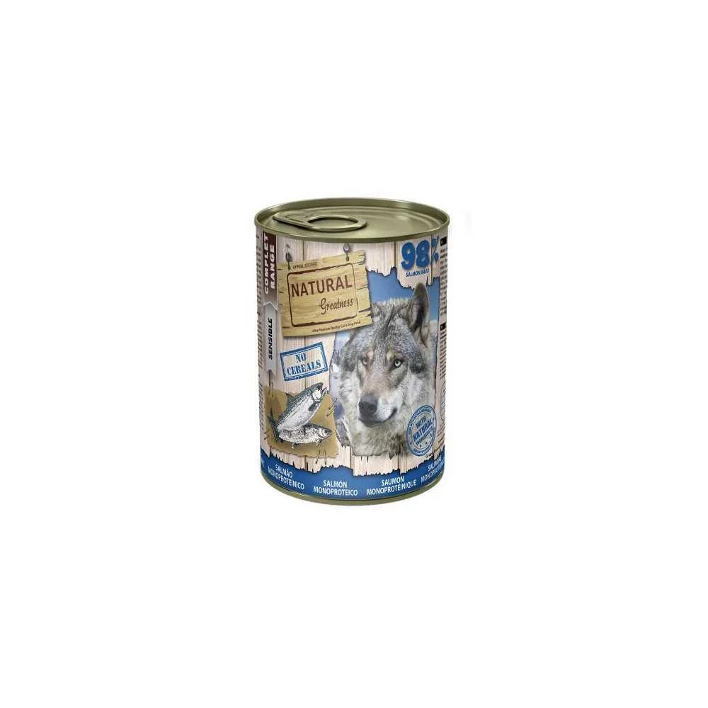 Natural Greatness para perros, lata monoproteica sabor salmón sin cereales