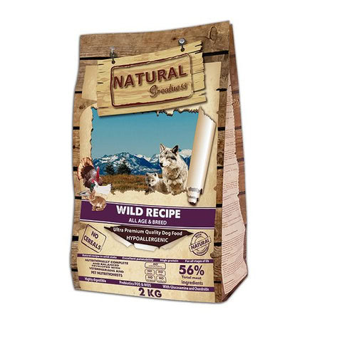 Paquete de pienso hipoalergénico Natural Greatness receta salvaje para perros
