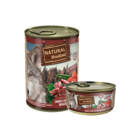 Lata de comida para perros Natural Woodland Jabalí con calabacín y tomate