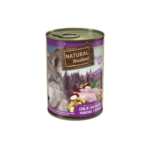 Natural Woodland lata de conejo con ingredientes naturales para perros