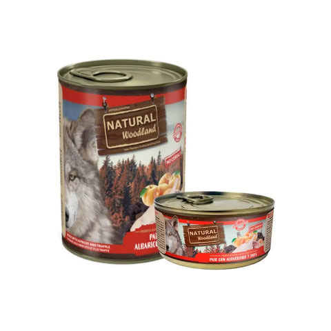Lata de comida para perros Natural Woodland con pato, albaricoque y trufa