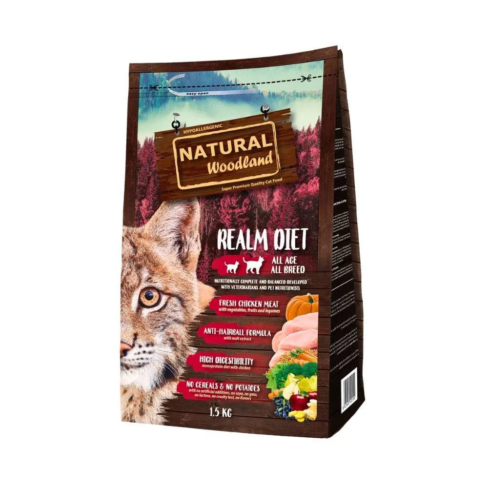 Natural Woodland pienso de pollo Realm Diet para gatos en paquete