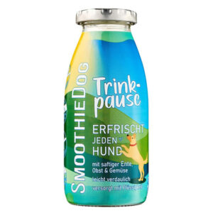 SmoothieDog Snack Líquido PATO con Frutas y Verduras - Botella Vidrio 250 ml para Perros de Smoothiedog disponible en Emperrados para cuidar a tu peludo.