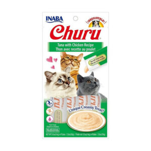 Inaba CHURU ATÚN CON POLLO (Chicken with Cheese) 56 g, Snack cremoso para Gatos de Inaba disponible en Emperrados para cuidar a tu peludo.