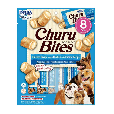 Inaba CHURU Bites/Bocaditos POLLO CON QUESO (Chicken with Cheese) 96 g, Snack cremoso para Perros de Inaba disponible en Emperrados para cuidar a tu peludo.