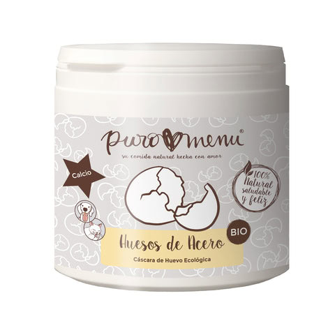 Puromenu Suplemento CÁSCARA DE HUEVO BIO (Huesos de Acero) 150 g para Perros y Gatos de Puro Menú disponible en Emperrados para cuidar a tu peludo.