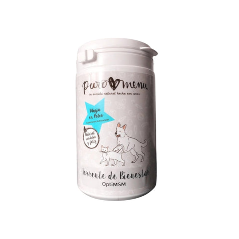 Puromenu Suplemento OPTIMSM-Azufre (Torrente de Bienestar) 200 g para Perros y Gatos de Puro Menú disponible en Emperrados para cuidar a tu peludo.