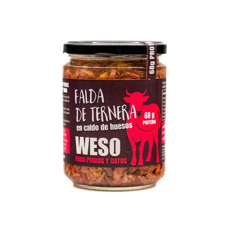 Weso Tarro de Falda de Ternera en Caldo de huesos 400 ml para Perros y Gatos de Weso disponible en Emperrados para cuidar a tu peludo.