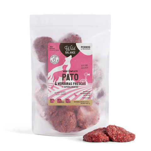 Comida para perros Wild Balance menú BARF de pato con verduras frescas