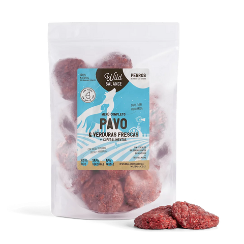 Wild Balance Menú BARF de pavo con verduras frescas para perros, alimentación natural y saludable