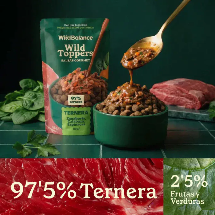 Wild Balance TOPPER de TERNERA con zanahoria, calabaza y espinacas (Salsas Gourmet) 85 g para Perros - Imagen 4
