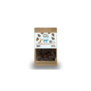 Vista frontal del empaque de Naturextra Bocaditos Training para perros de Emperrados|Detalle de los ingredientes de los bocaditos Naturextra para entrenamiento de perros