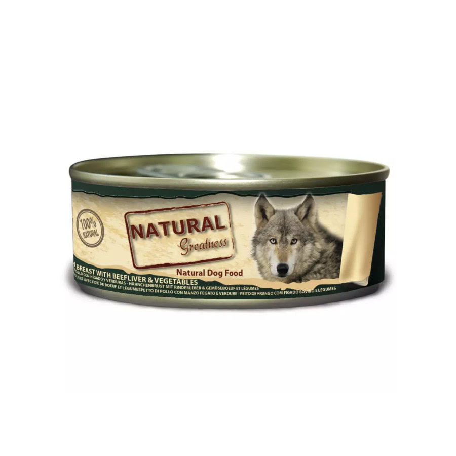 Natural Greatness Pechuga de Pollo con Hígado de Buey y Verduras lata para perros de Natural Greatness disponible en Emperrados para cuidar a tu peludo.