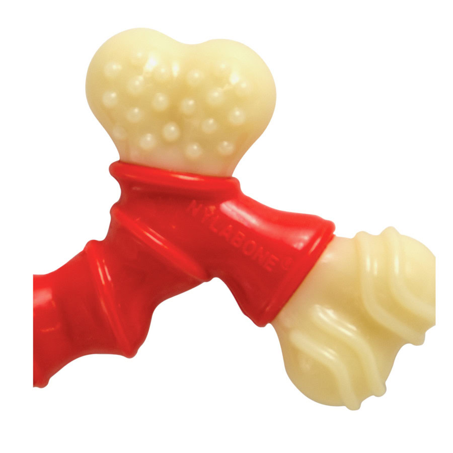 Detalle de la textura del Hueso Nylabone de tocino para maximizar el placer de masticación.