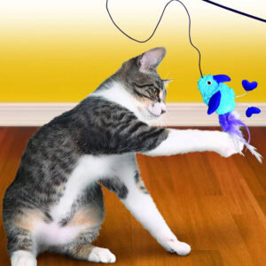 Gato disfrutando de la Kong Caña con Peluche en un emocionante momento de diversión.