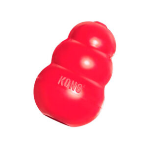 Detalle de la textura del Kong Classic rojo, ideal para mascotas activas.